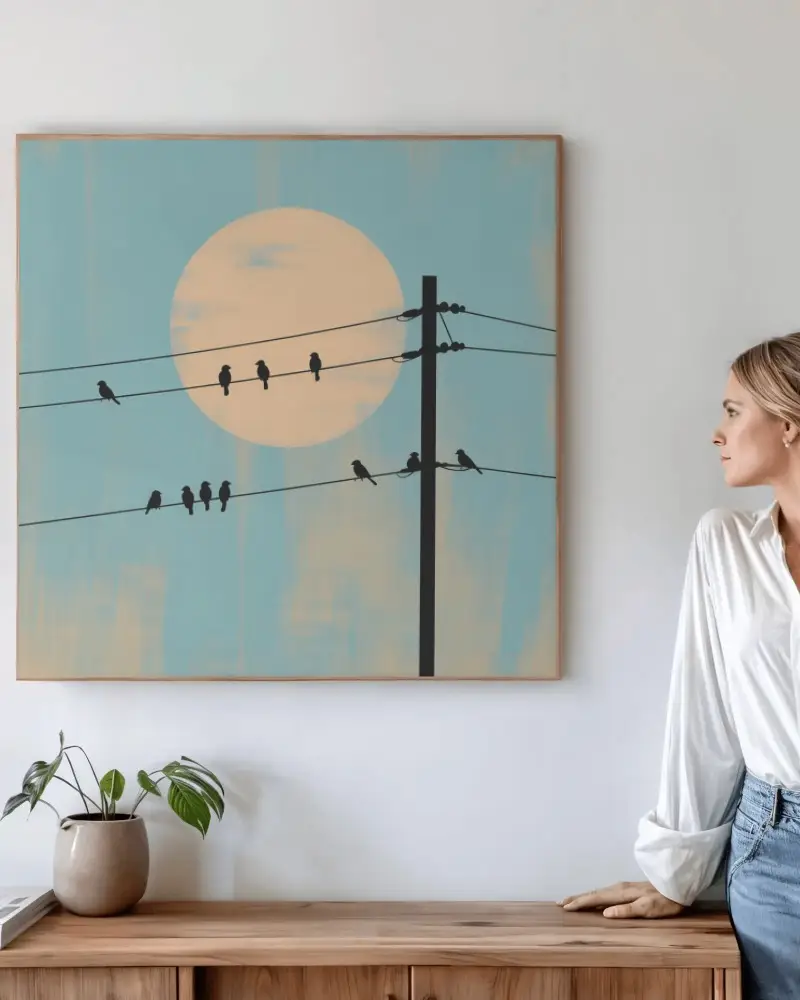 Modern Minimalist Canvas Wall Art Mockup With Wooden Frame In Stylish Home Office Space