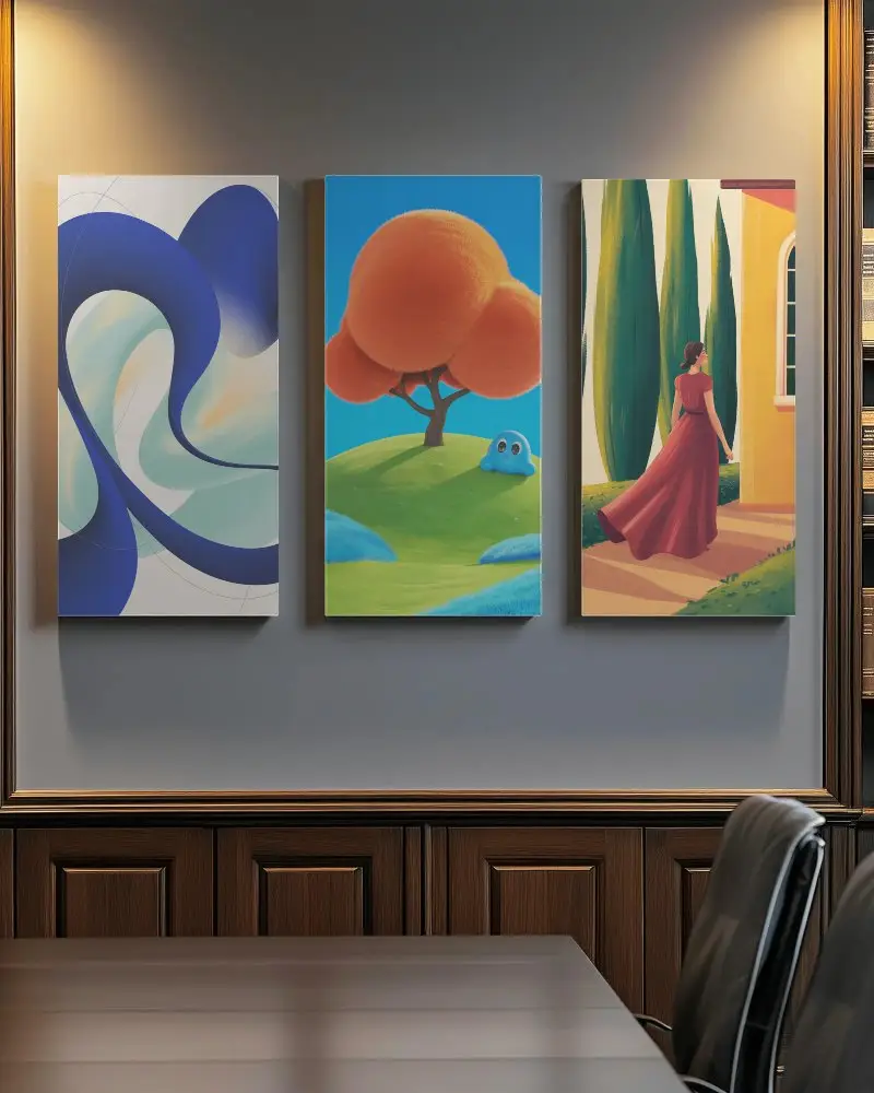 Modern Triple Canvas Mockup For Office Wall Decoration And Design Presentation