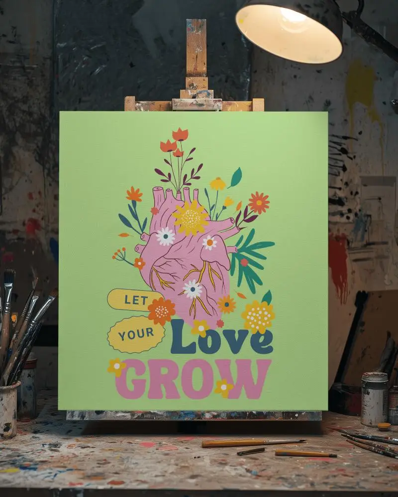 Artistic Studio Canvas Mockup Paint Splattered Surroundings Warm Lamp Lighting Creative Messy Vibe 059