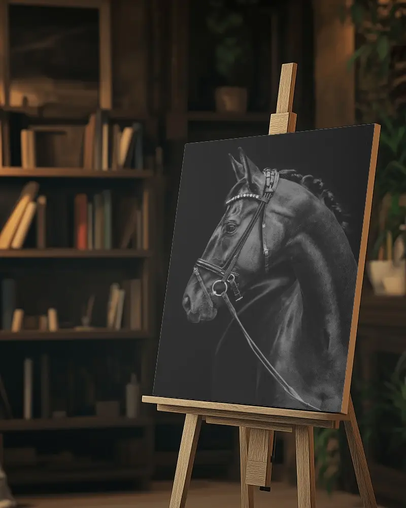 Cozy Library Canvas Mockup Wooden Easel Display With Soft Warm Lighting And Bookshelves Background 061