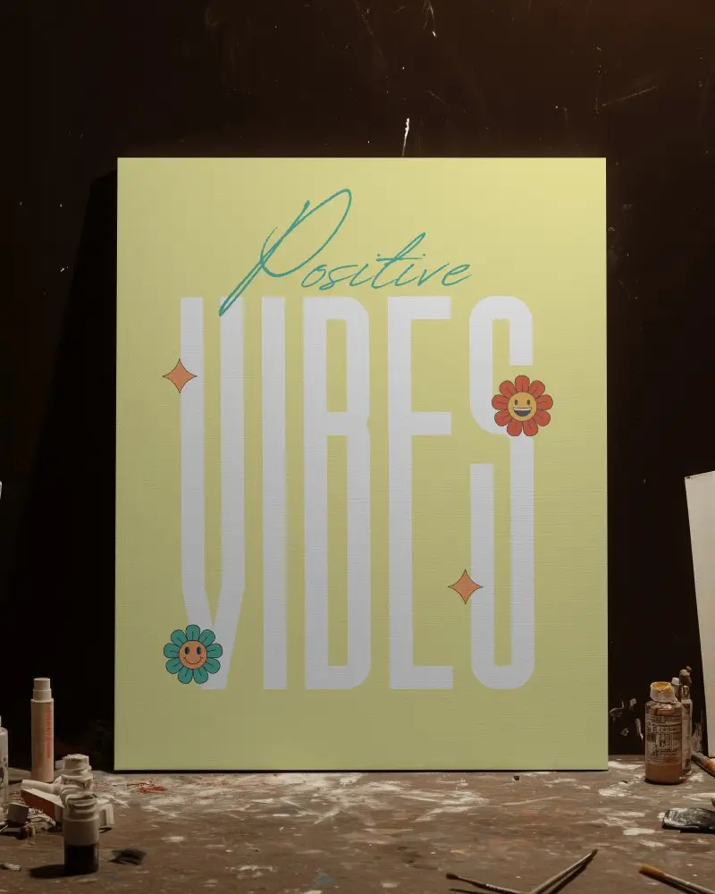 Art Studio Canvas Mockup Blank White Painting In Messy Creative Workspace With Art Supplies And Dark Background 066