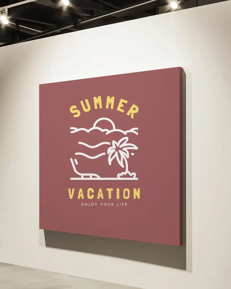 Modern Gallery Canvas Mockup Large Square White Frame On Minimal Exhibition Wall With Spotlights And Soft Shadows 069