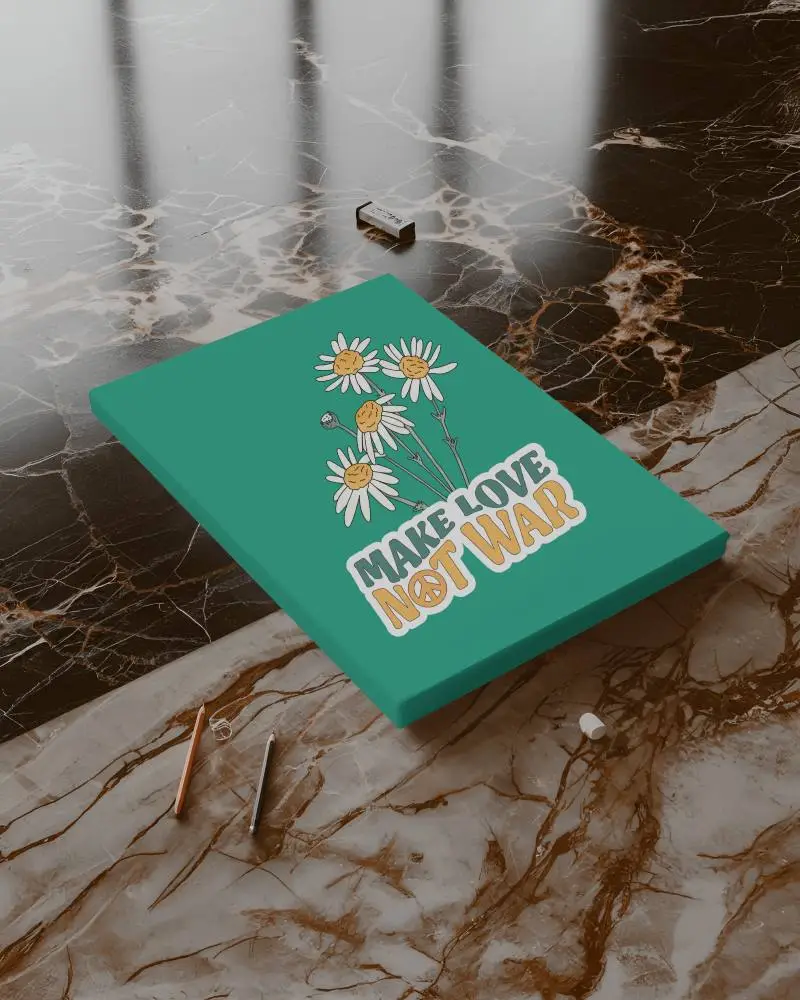 Reflective Marble Floor Canvas Mockup Drawing Tools Modern Art Studio