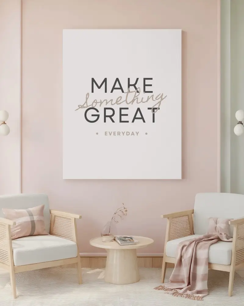 Soft Pastel Interior Canvas Mockup Minimalist Living Space With Rattan Chairs And Cozy Textiles Modern And Serene Ambience 071