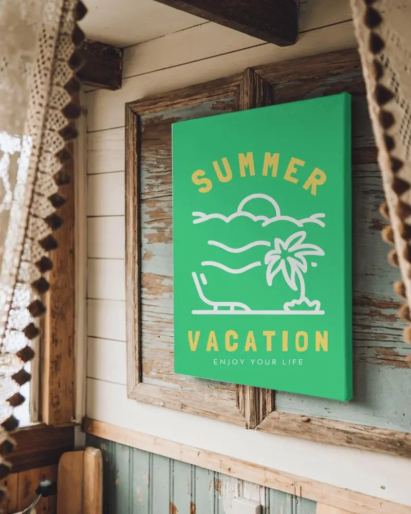 Rustic Interior Canvas Mockup Wooden Frame And Distressed Wall Vintage Cozy Ambience 076