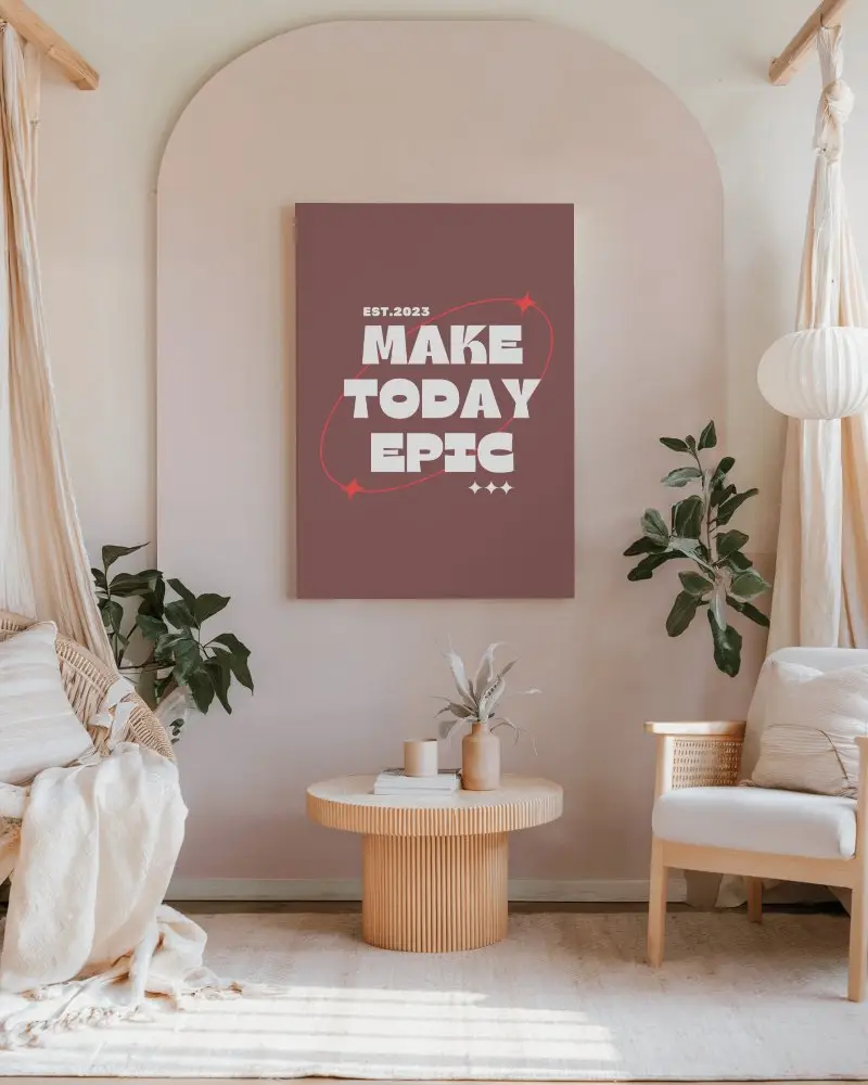 Boho Minimalist Interior Canvas Mockup Soft Neutral Tones Arched Accent Wall Cozy And Serene Ambience 078