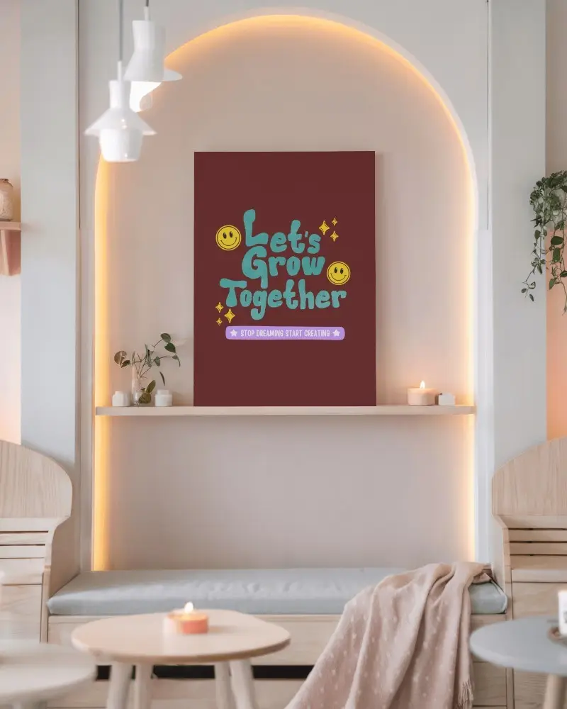 Minimalist Cozy Canvas Mockup Arched Nook Warm Ambient Lighting Soft Wood Tones Candles And Textiles 084