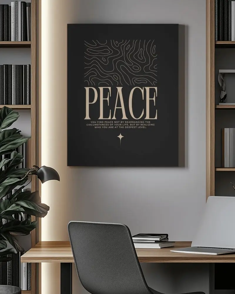 Anvas Mockup Stylish Interior Workspace Wooden Bookshelves 089