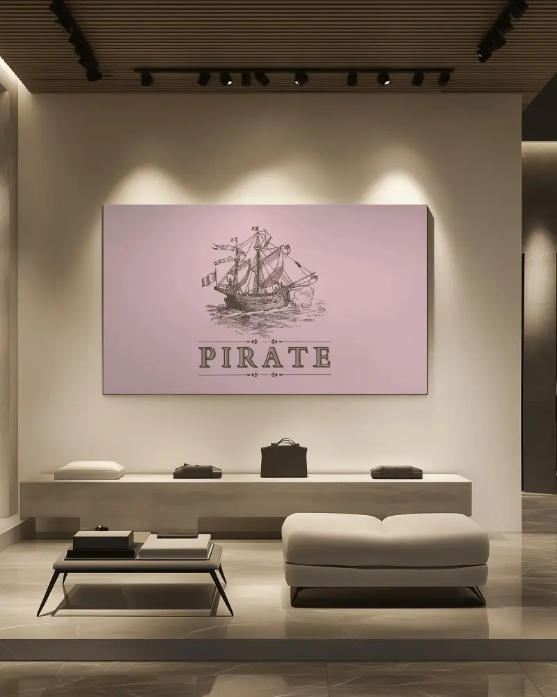 Luxury Interior Canvas Mockup Modern Boutique Lounge With Wooden Ceiling Marble Floor Spotlights And Elegant Furniture Featuring Horizontal Frame