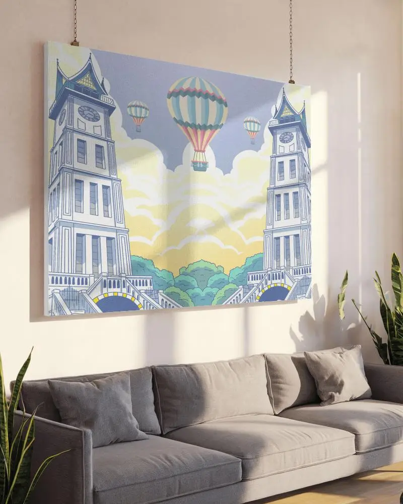 Sunlit Modern Living Room Canvas Mockup Large Wall Art With Soft Shadows And Cozy Neutral Sofa Minimalist Elegant Interior