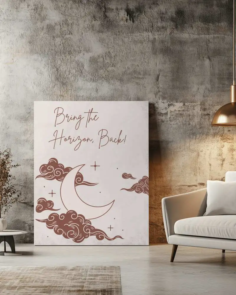 Rustic Interior Canvas Mockup Leaning Against Textured Wall Cozy Modern Living Space Warm Lighting And Earthy Tones