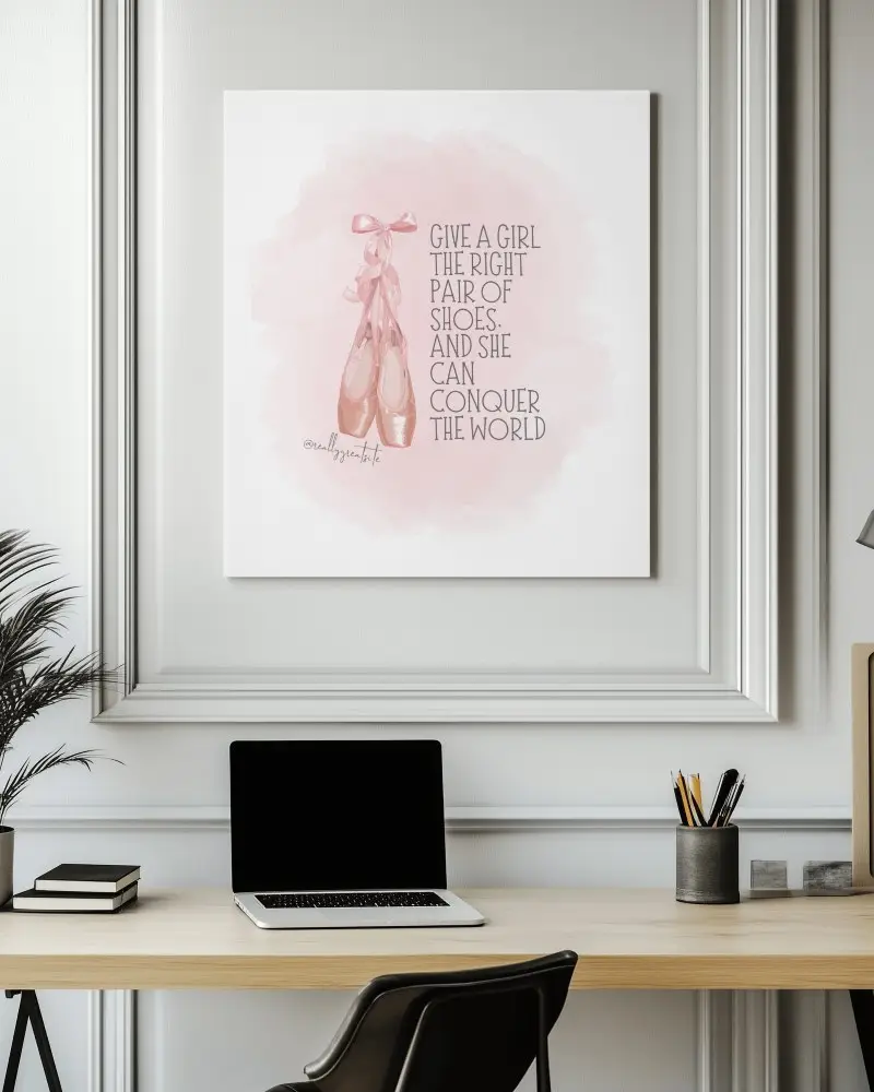 Modern Office Canvas Mockup Wall Mounted Above Minimalist Workspace Elegant White Paneling Creative And Productive Ambience