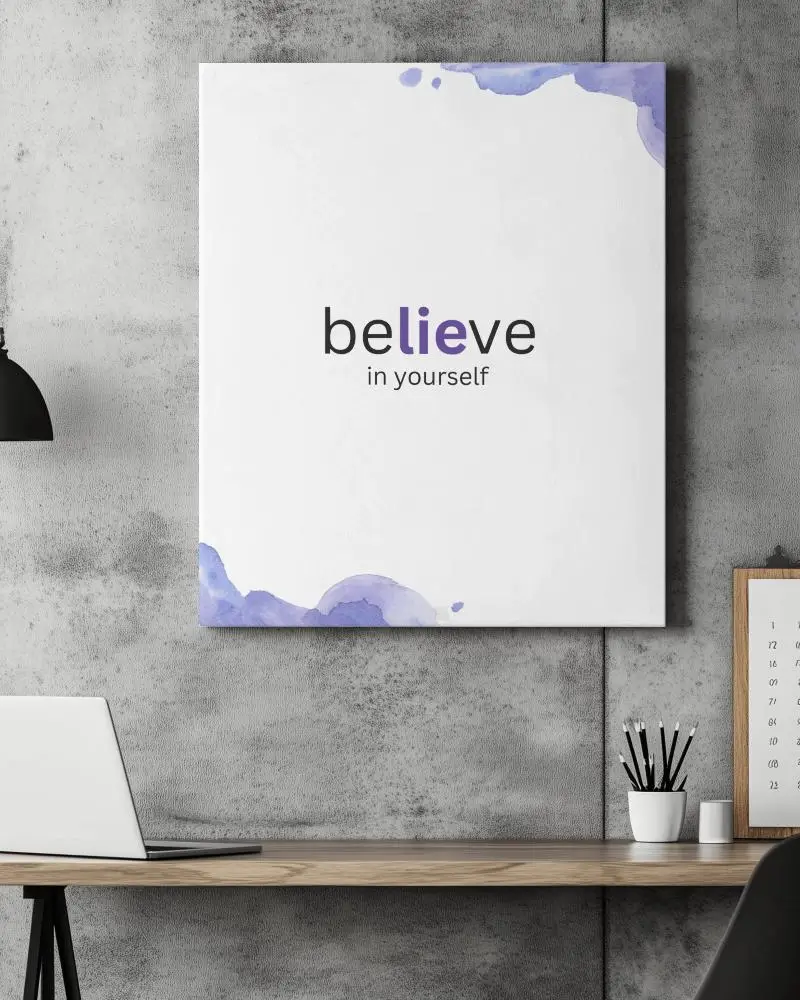 Modern Office Canvas Mockup Wall Mounted Above Minimalist Workspace Elegant White Paneling Creative And Productive Ambience