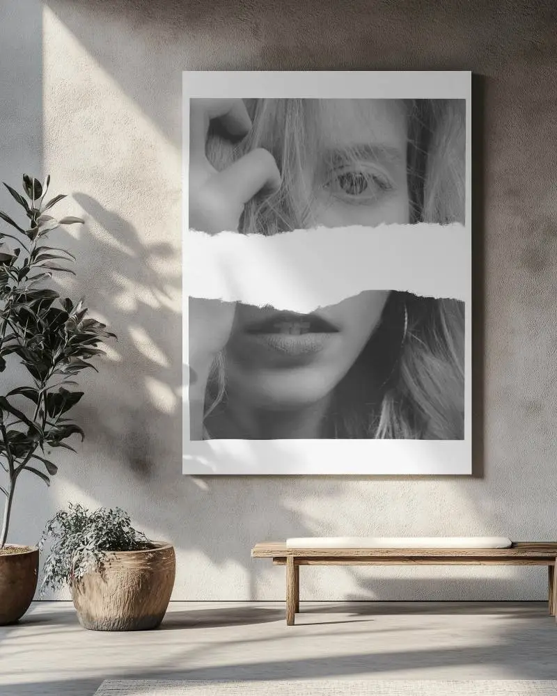 Minimalist Meditation Space Canvas Mockup Wall Mounted Above Wooden Bench Soft Natural Lighting Neutral Tones Tranquil And Serene Atmosphere