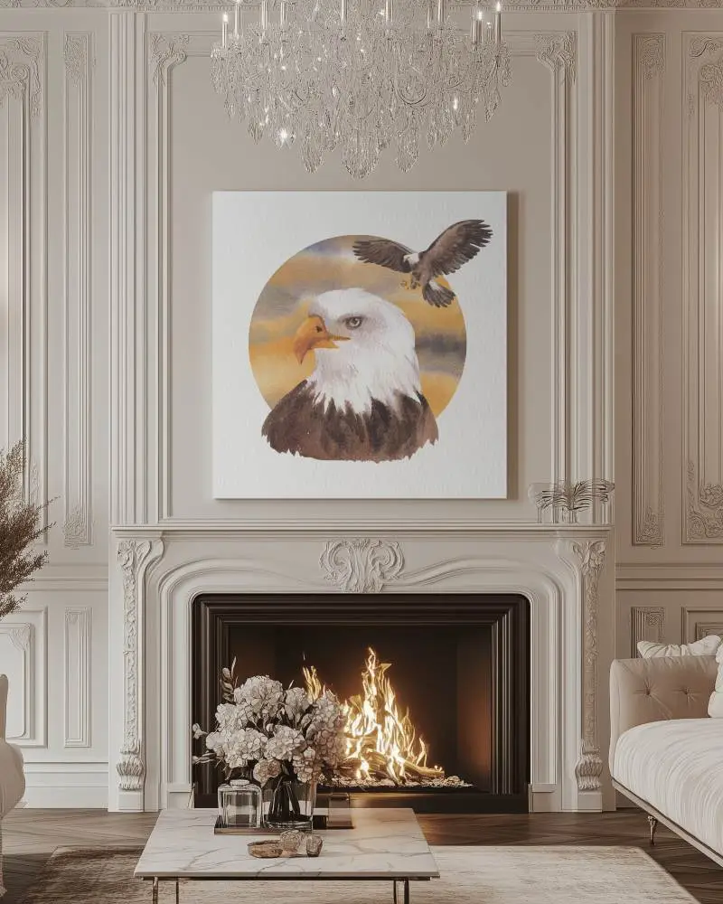 Luxury Parisian Living Room Canvas Mockup Wall Mounted Above Elegant Fireplace Crystal Chandelier Warm Glow Classic And Opulent Ambience