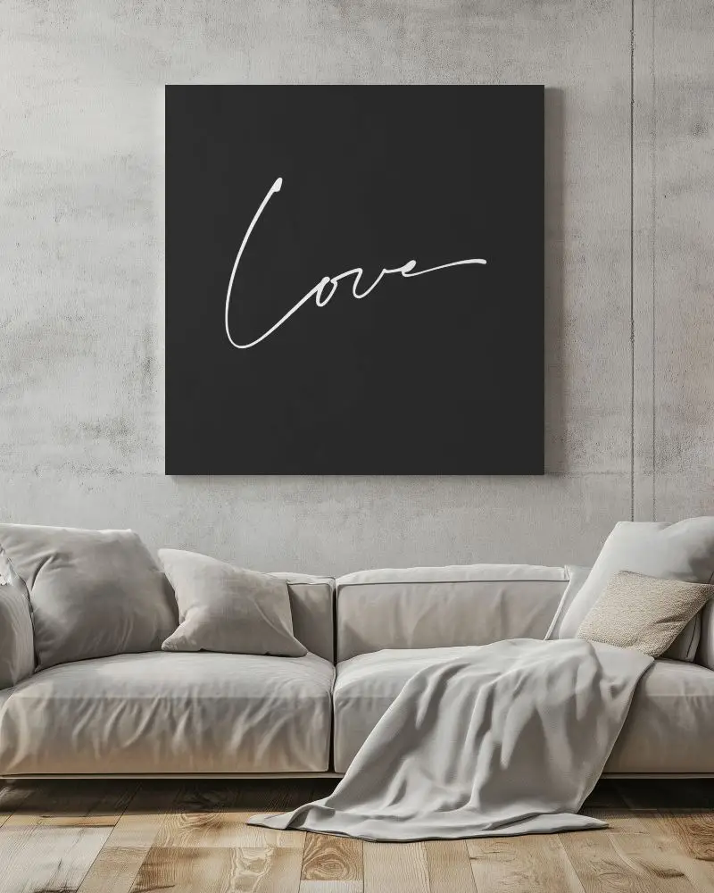 Modern Minimalist Living Room Canvas Mockup Wall Mounted On Textured Concrete Above Cozy Neutral Sofa Soft Lighting Serene And Inviting Ambience