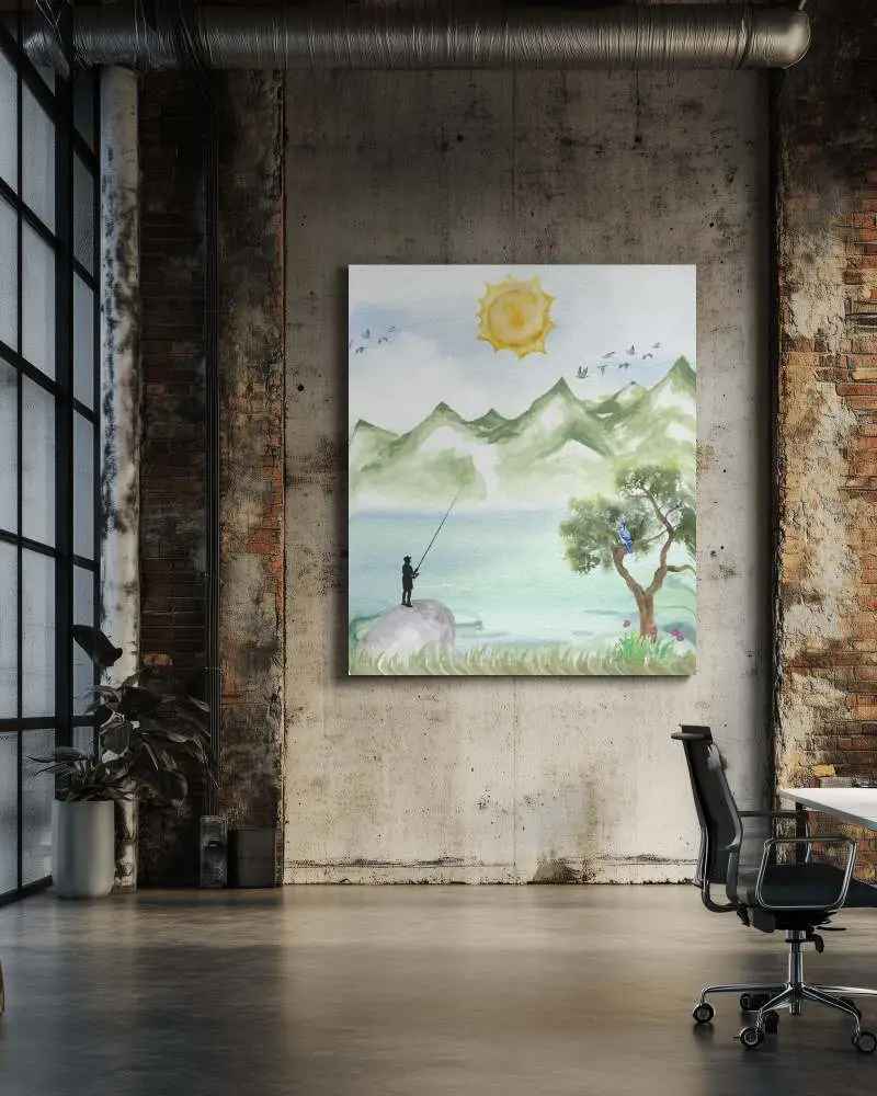 Industrial Loft Office Wall Canvas Mockup With Exposed Brick Pipes And Modern Black Chair