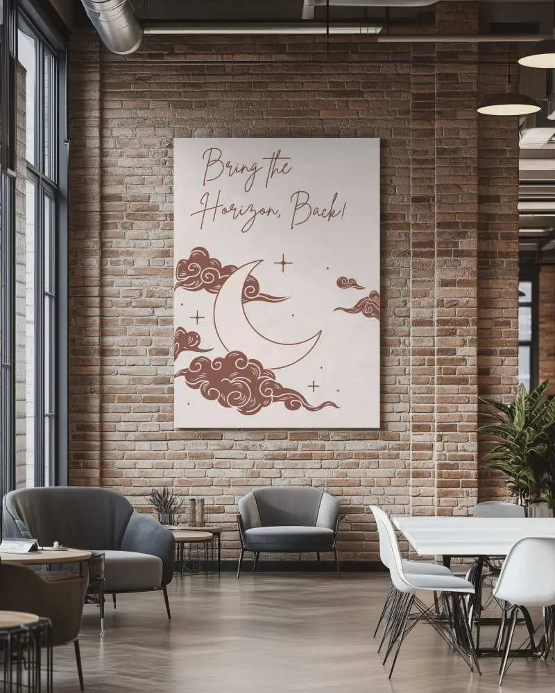 Industrial Loft Cafe Wall Canvas Mockup With Exposed Brick Modern Seating And Warm Ambient Lighting