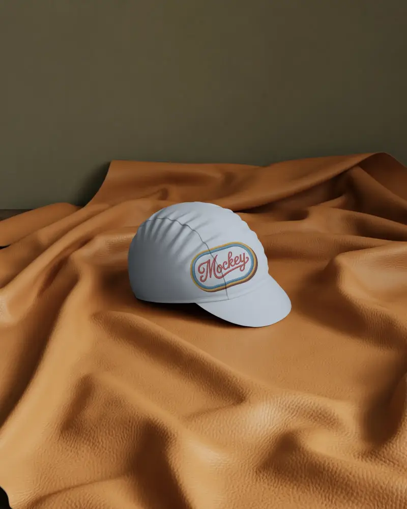 Cycling Cap Mockup On Textured Fabric Background For Branding Presentation