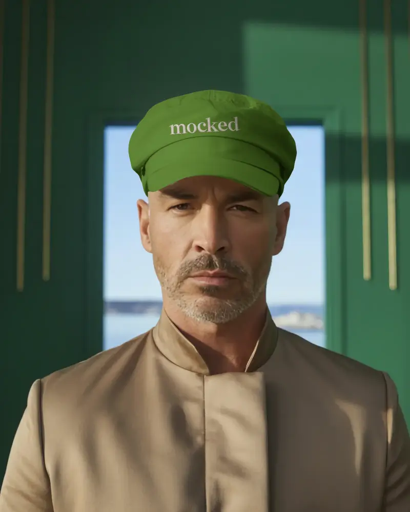 Realistic Flatroof Cap Mockup For Men Showcases Elegant Headwear In A Professional Setting