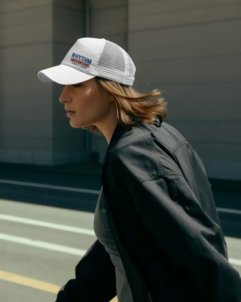 Urban Streetwear Cap Mockup For Fashion Brands With Side Profile Model In Motion