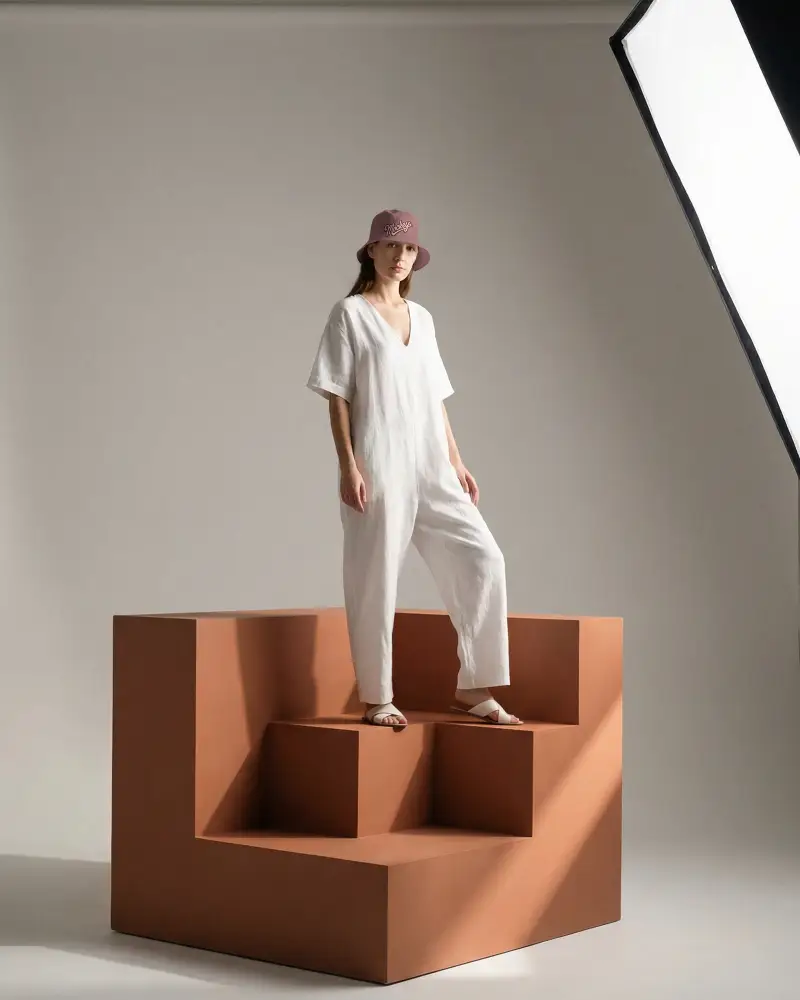 Trendy Bucket Cap Mockup Fashion Studio Model Minimalist Modern Outfit Casual Streetwear Accessories