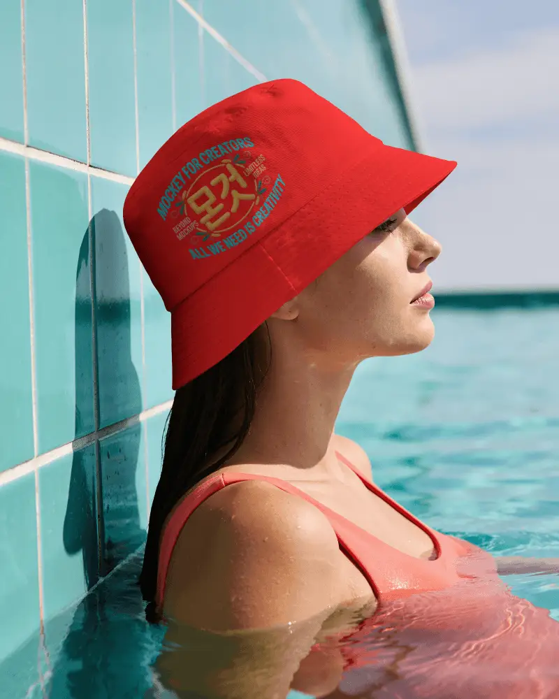 Trendy Women Bucket Cap Mockup For Summer Poolside Style And Sun Protection Essential