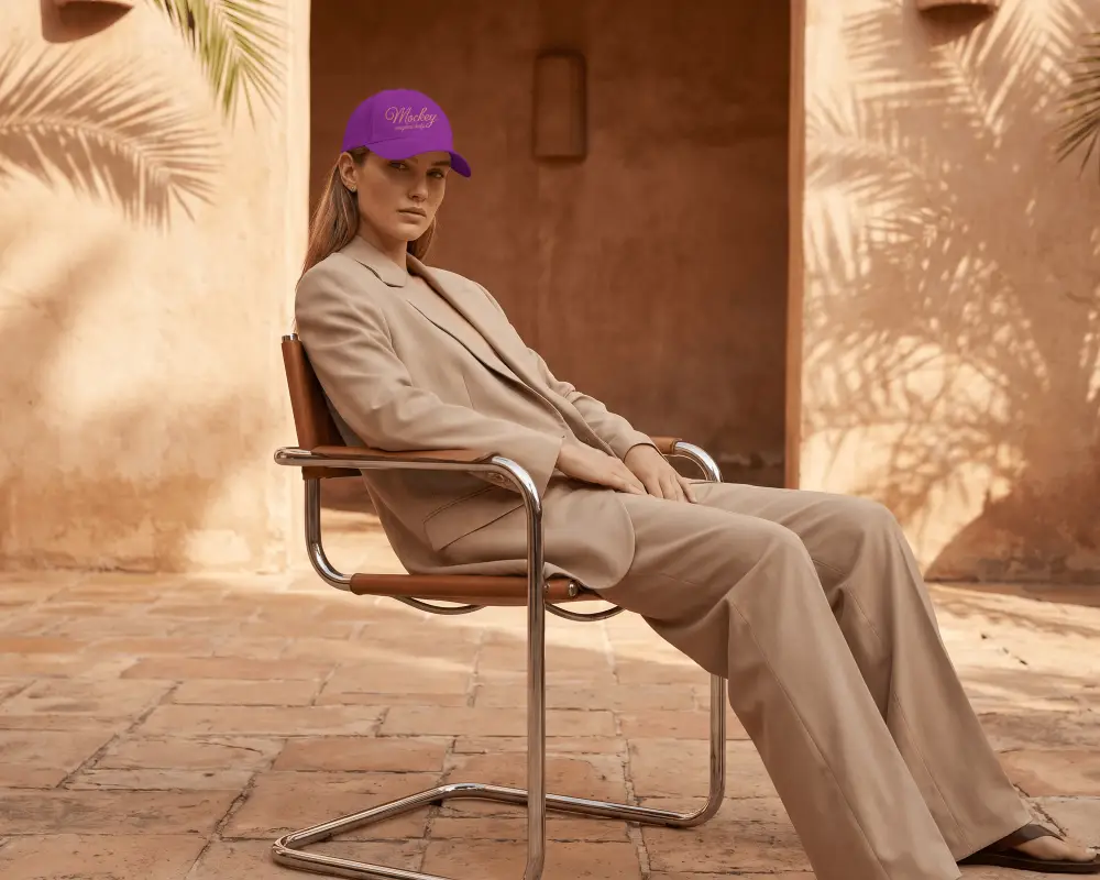 Modern Baseball Cap Mockup Worn By Relaxed Model In Minimalist Stylish Outdoor Setting