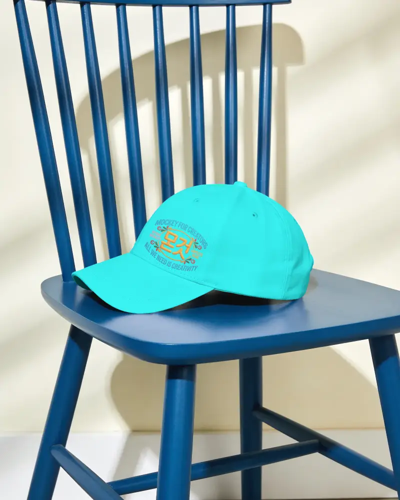 Classic Baseball Cap Mockupon Minimalist Chair For Casual Streetwear Style
