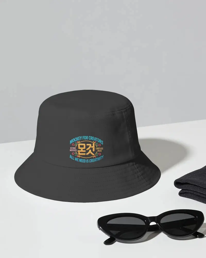 Classic Bucket Cap Mockup Flat Top Round Brim Casual Hat Display Accessory Fashion