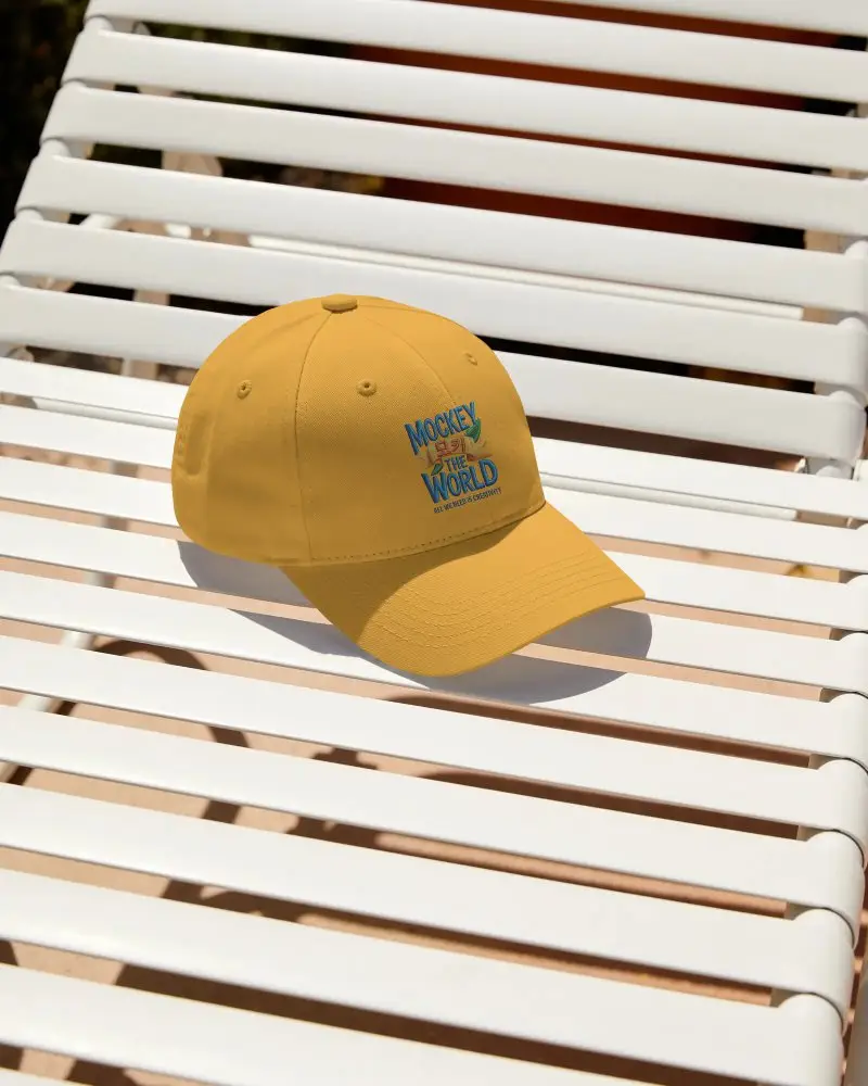 Classic Baseball Cap Mockup On Outdoor Bench Perfect For Custom Logo Designs Showcase
