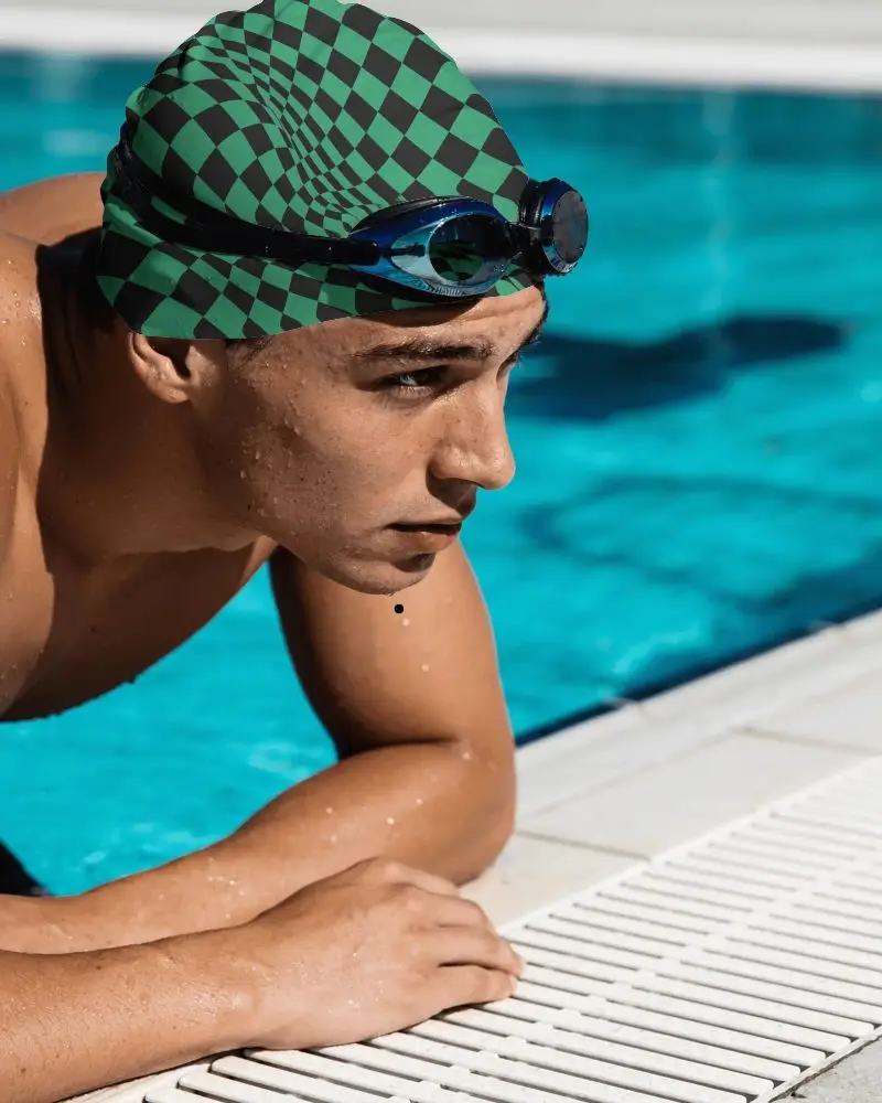 Professional Swimming Cap Mockup With Goggles For Water Sports Training And Competitive Swimming