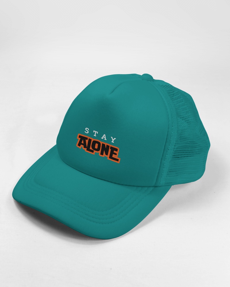 Angled Trucker Hat Mockup With Neutral Backdrop For Product Display