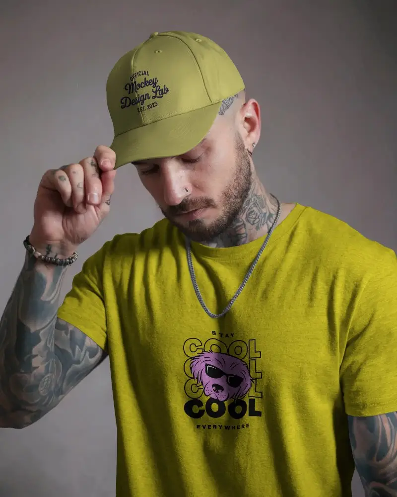 Casual Urban Streetwear Men Plain Tshirt And Cap Mockup For Fashion Brands Marketplace