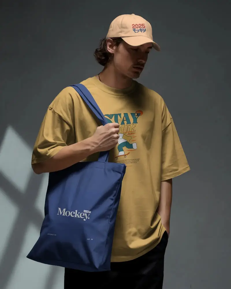 Minimalist Unisex Basic Tshirt Cap With Tot Bag Relaxed Fit Designed For Modern Urban Style And Ease