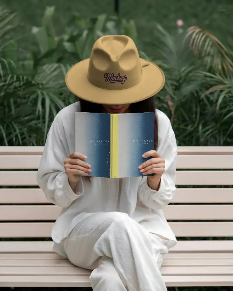 Classic Fedora Cap And Book Mockup Female Fashionable Accessory For Everyday Outdoor Use