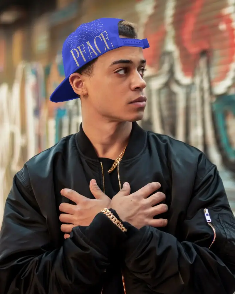 Fashion Forward Urban Cap Mockup Featuring White Snapback On Male Street Style Model With Trendy Attitude