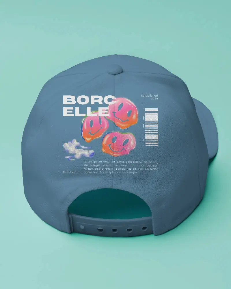 Trendy White Snapback Hat Mockup With Your Design Here On Back Featuring Vibrant Aqua Background For Fashion Brands