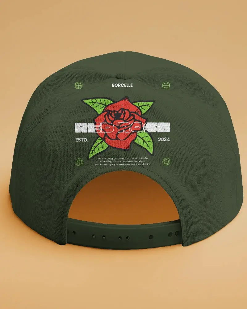 Modern White Snapback Hat Mockup Featuring Your Design On Back Against Soft Orange Tone Ideal For Fashion Marketing