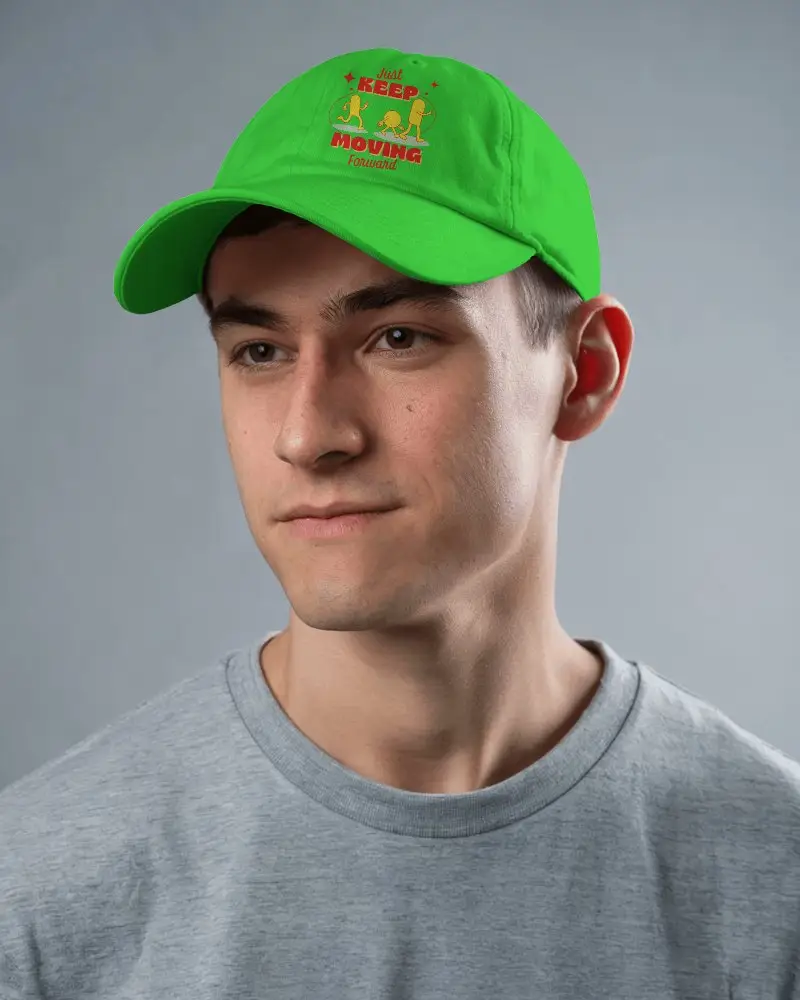 Baseball Cap Mockup On Young Man Wearing Grey Tshirt Neutral Expression Clean Background Modern Casual Look