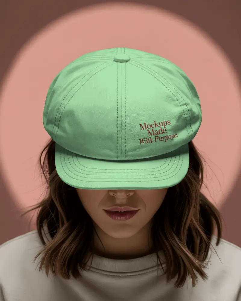 Cap Mockup Female Model Wearing Baseball Cap Shadowed Face Studio Lighting Fashion Style