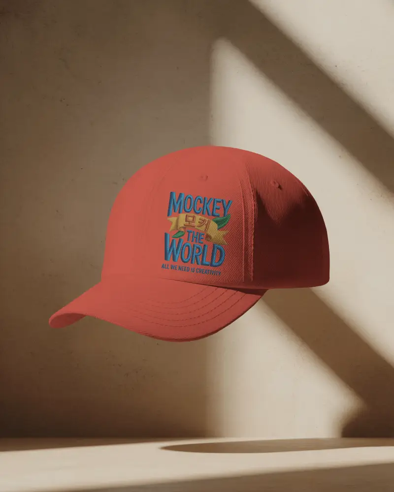 Floating Cap Mockup Hat Hovering In Soft Studio Light Over Minimal Beige Background Shade