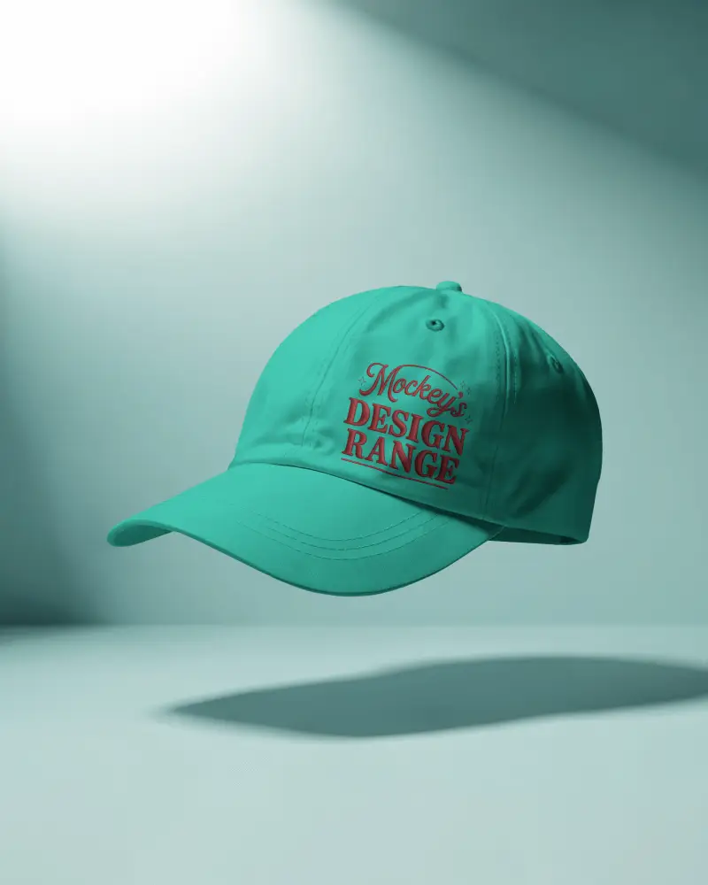 Cap Mockup Baseball Hat Hovering On Clean Pastel Backdrop Modern Studio Light