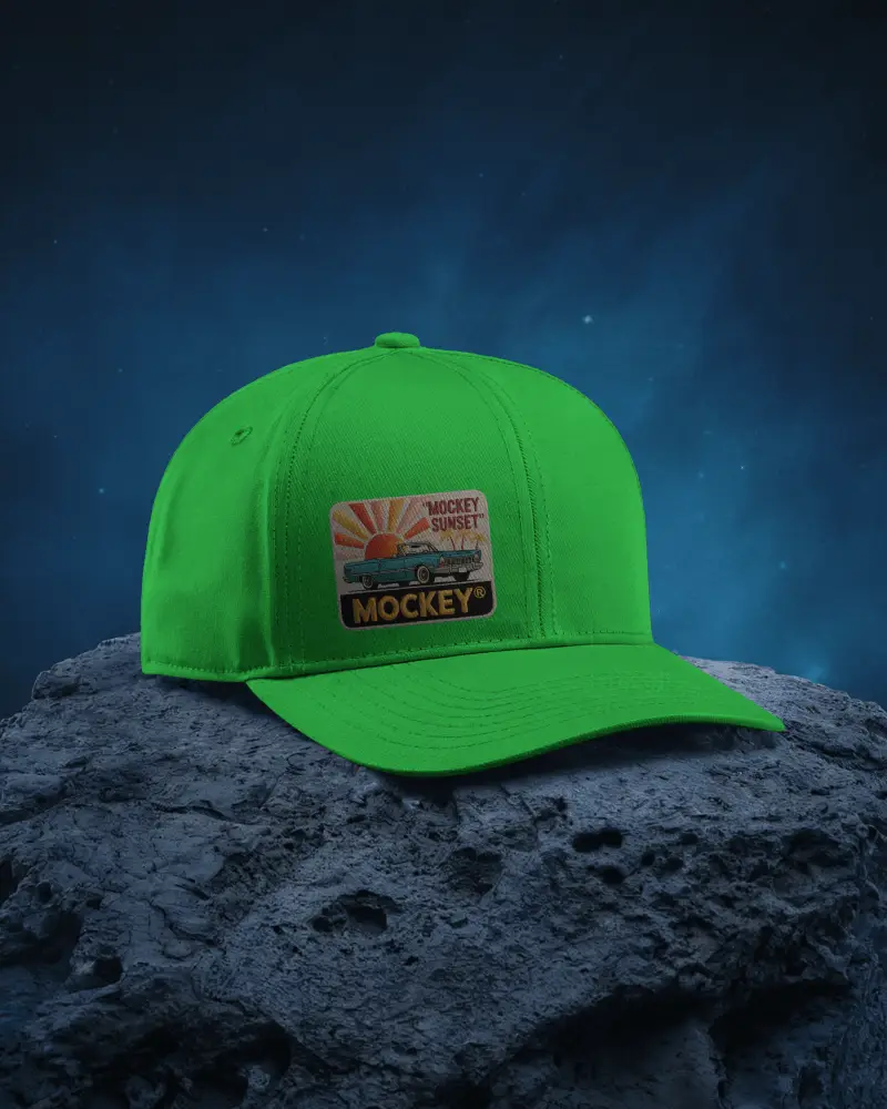 Cosmic Cap Mockup Baseball Hat On Asteroid Surface Deep Space Background Futuristic Style