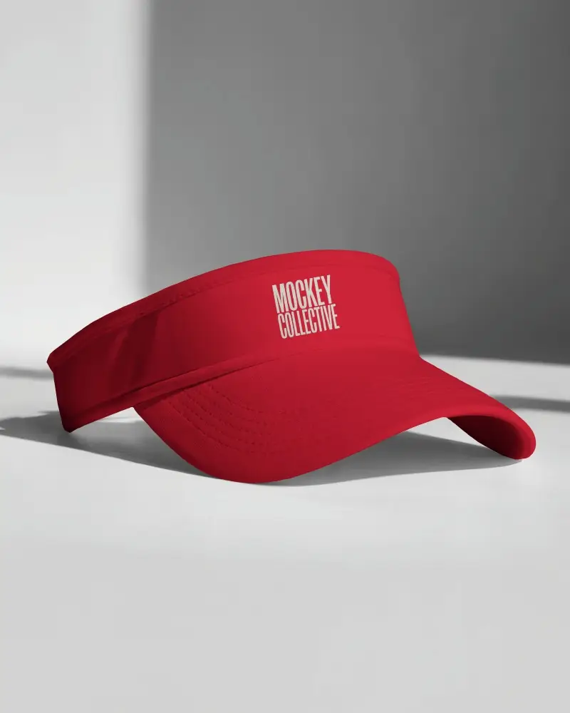 Photorealistic Visor Cap Mockup Simple Display On Floor Bright Lighting Minimal Fashion Shot
