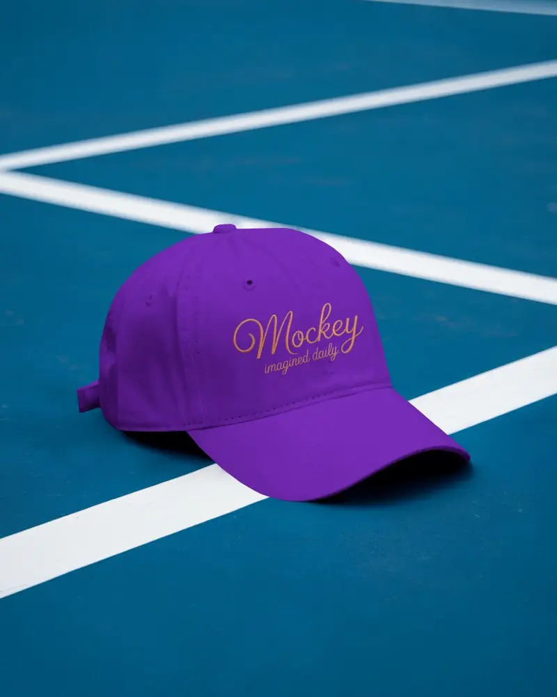 Stylish Baseball Cap Mockup On Court Floor Modern Sporty Fashion Photography