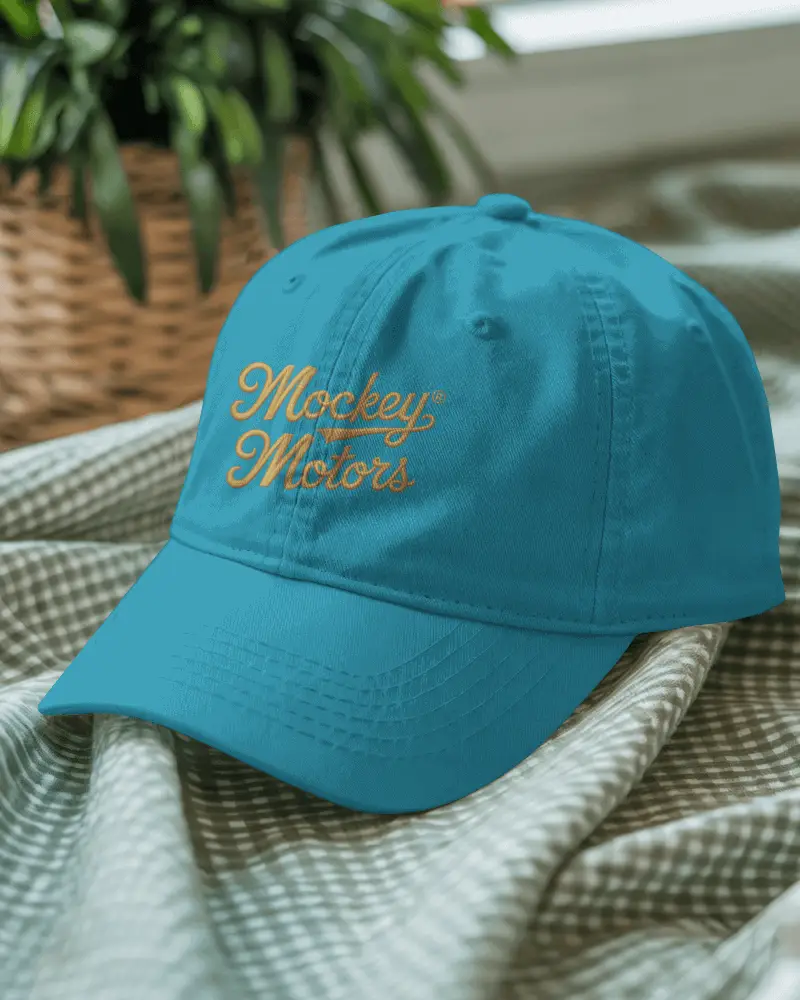 Cap Mockup On Gingham Fabric With Green Plant Background Fresh And Cozy Vibe