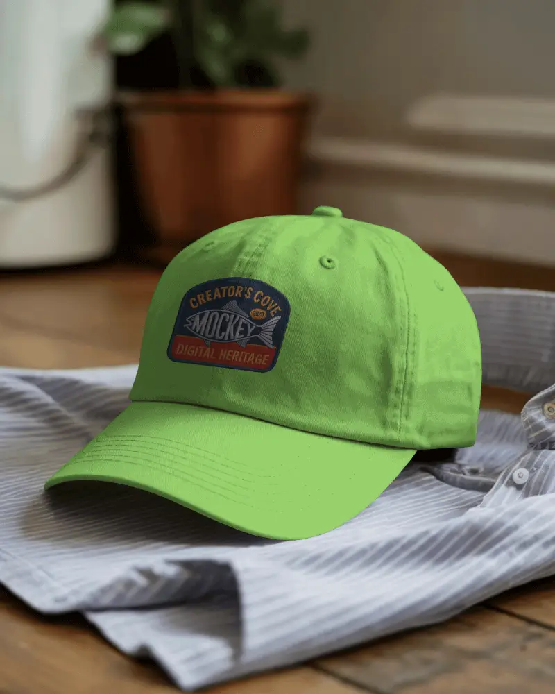 Everyday Style Cap Mockup Placed On Striped Shirt With Indoor Setting Simple And Clean Look