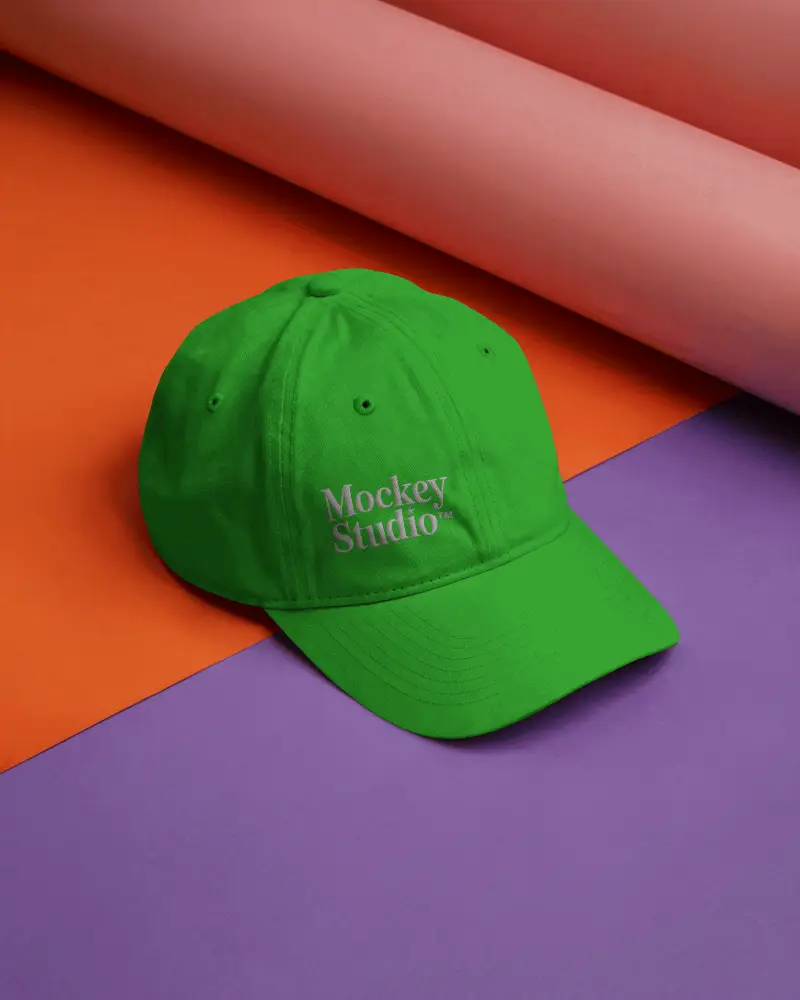 Bold Contrast Cap Mockup On Purple And Orange Background Colorful Studio Modern Street Style