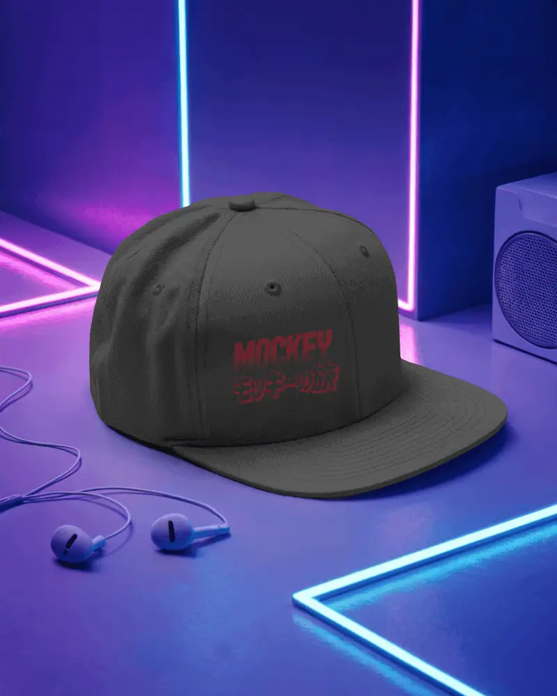 Neon Lit Snapback Cap Mockup With Futuristic Background And Glowing Accents Edgy Modern Display